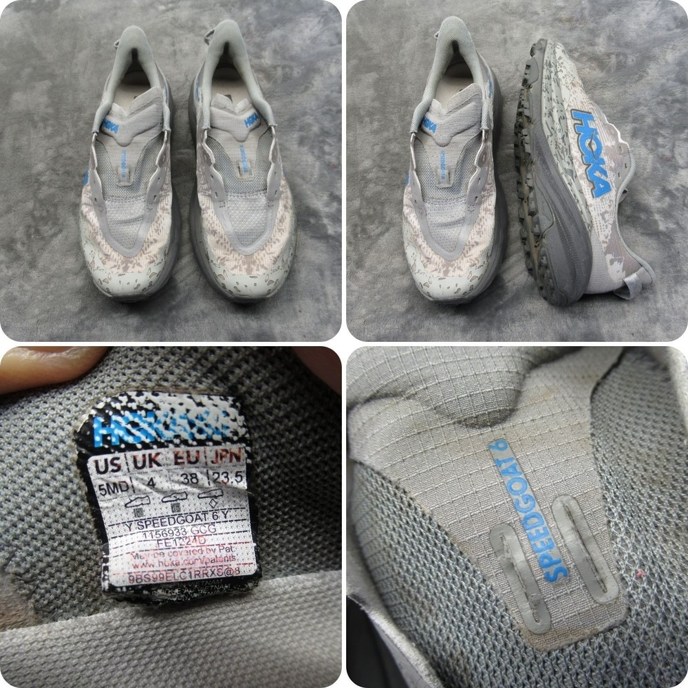 Hoka Running Shoes Youth 5 MD Gray Speedgoat 6 Trail Lightweight Cushioned Jog
